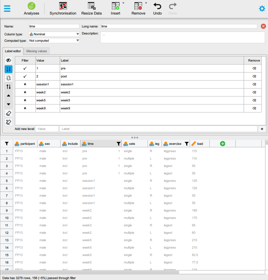 Filtering data in JASP